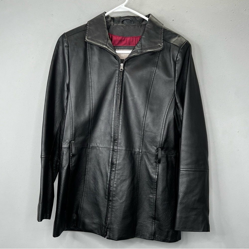 Croft & Barrow Leather Jacket Black Burgundy Red Lining 100% Leather Shell Small